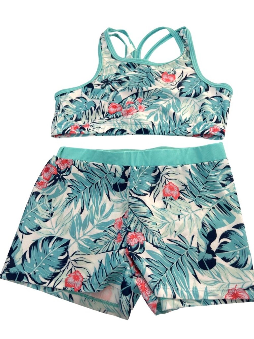 IEFiEL Girls Swim Suit 2 PC Blue Multi Floral Size 10